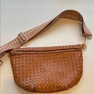 Woven Tan Crossbody Bag